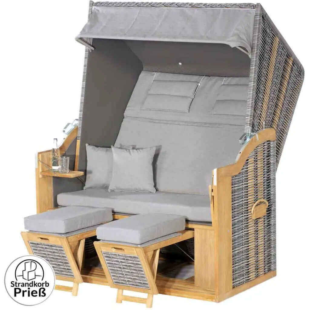 Strandkorb SunnySmart Rustikal 34 Z XL Teakholz, PE-Geflecht onix grau, Dessin 1222 - Strandkorb Prieß