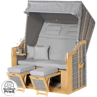 Strandkorb SunnySmart Rustikal 34 Z XL Teakholz, PE-Geflecht onix grau, Dessin 1222 - Strandkorb Prieß