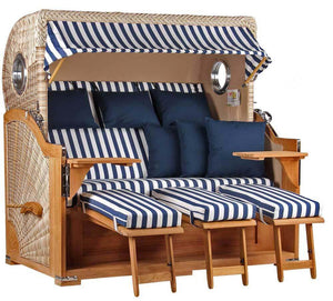 Strandkorb Mr. Deko Baltikum Bullaugen Teak Geflecht PE shell 3 Sitzer XXL Dessin 518 - Strandkorb Fachhandel Prieß