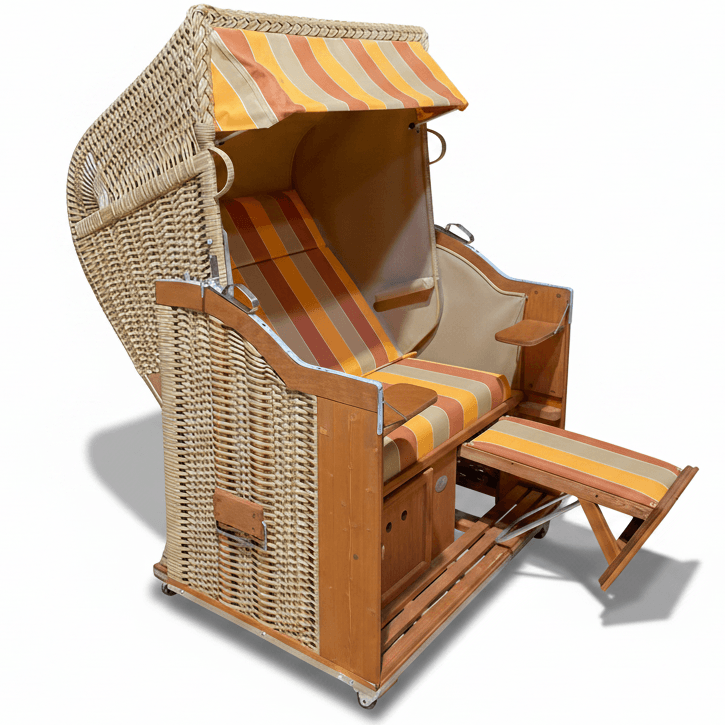 Strandkorb Sonnenpartner Modell Classic PE-Geflecht Naturoptik, Holz lasiert, Dessin 67-701, orange sand
