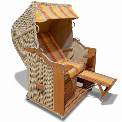 Strandkorb Sonnenpartner Modell Classic PE-Geflecht Naturoptik, Holz lasiert, Dessin 67-701, orange sand