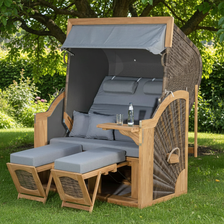 Strandkorb SunnySmart Rustikal 400 Z Comfort XL TEAK - PE-Geflecht vintage-braun Dessin 1222 anthrazit