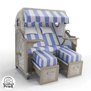 Strandkorb Strandkorbprofi Munkmarsch Teak Vintage white washed Barcelona_grau-blau_63605_Bullauge - Strandkorb Fachhandel Prieß