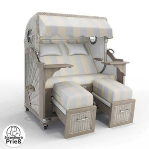 Strandkorb Strandkorbprofi Munkmarsch Teak Vintage white washed Barcelona_grau-sand_63608_Bullauge - Strandkorb Fachhandel Prieß