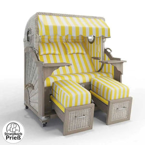 Strandkorb Strandkorbprofi Munkmarsch Teak Vintage white washed Hamburg_gelb_45901_PVC-Folie-Bullauge - Strandkorb Fachhandel Prieß