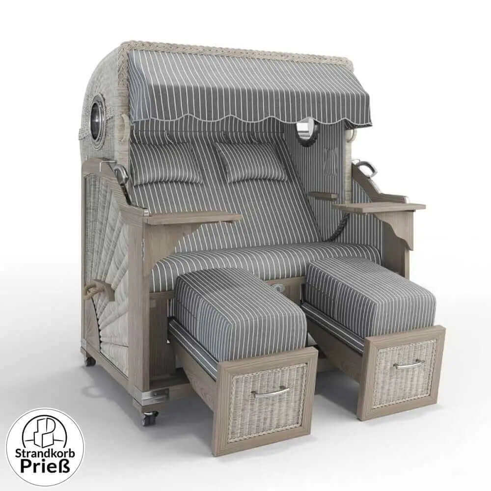 Strandkorb Strandkorbprofi Munkmarsch Teak Vintage white washed Hannover_grau_95418_Bullauge - Strandkorb Fachhandel Prieß