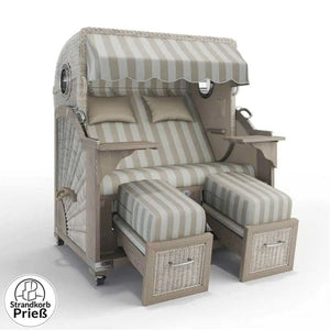 Strandkorb Strandkorbprofi Munkmarsch Teak Vintage white washed Marbella_taupe_62607_Bullauge - Strandkorb Fachhandel Prieß