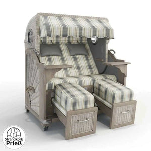 Strandkorb Strandkorbprofi Munkmarsch Teak Vintage white washed Maspalomas_grau_26103_Bullauge - Strandkorb Fachhandel Prieß