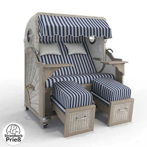 Strandkorb Strandkorbprofi Munkmarsch Teak Vintage white washed Porto_blau-hellgrau_82385_Bullauge - Strandkorb Fachhandel Prieß