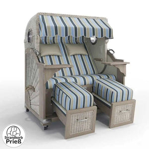 Strandkorb Strandkorbprofi Munkmarsch Teak Vintage white washed Valencia_blau_taupe_65205_Bullauge - Strandkorb Fachhandel Prieß