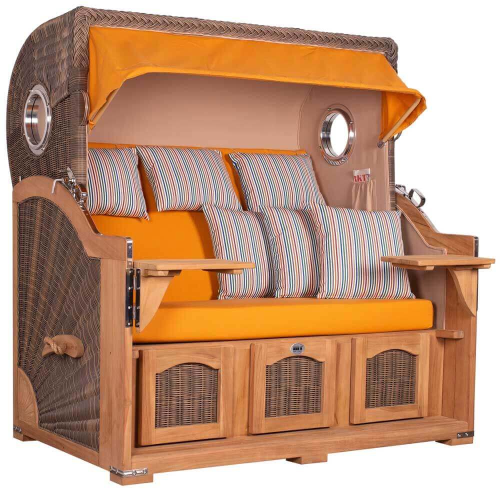 Strandkorb Mr. Deko Düne Grande Bullaugen Teak PE grey 3-Sitzer XXL 