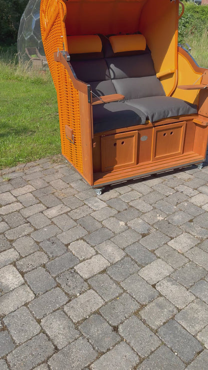 Strandkorb Sonnenpartner Modell Classic PE orange, Dessin Panama Negro 719 mandarin
