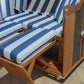 Komplettpaket Strandkorb Kiel Edelstahl 250 Plus, PVC-Geflecht anthrazit, Dessin 1080 blau weiss