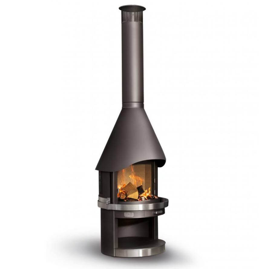 HermaPro Edelstahl Gartenkamin Vario 80 mit glatter Haube und sichtbarem Feuer, handgefertigter Outdoor Kamin aus Edelstahl