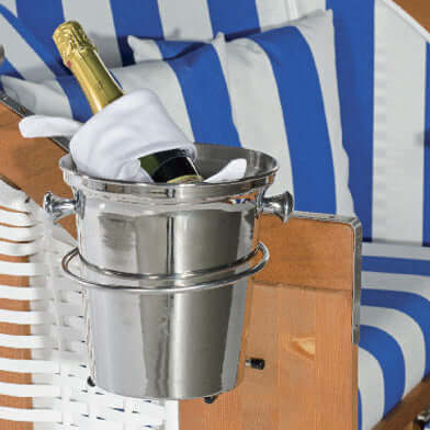 Edelstahl Sektkühler mit Halter für stilvolles Servieren von Sekt, immer perfekt gekühlt.