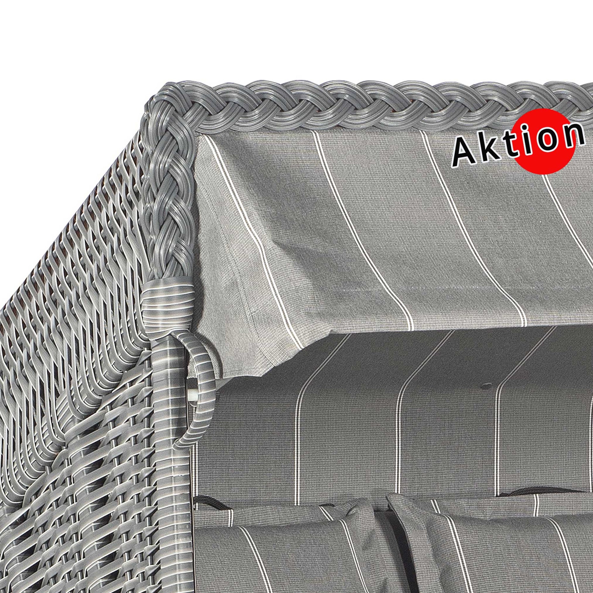 Strandkorb Sonnenpartner Modell Konsul mit Onix-Geflecht und gestreifter Markise in Grau, Sommeraktion