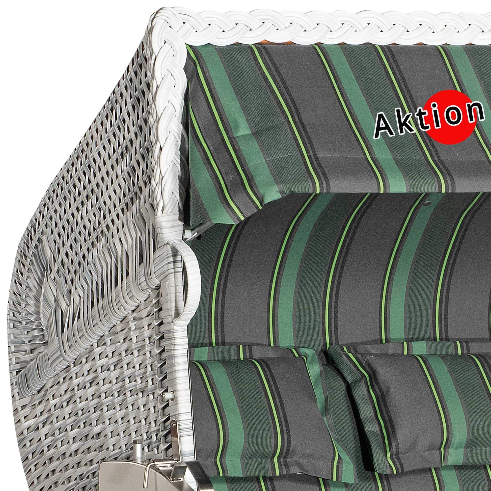 Strandkorb Sonnenpartner Modell Classic 2-Sitzer, Geflecht white-washed, mit grün gestreiftem Polster, Aktion