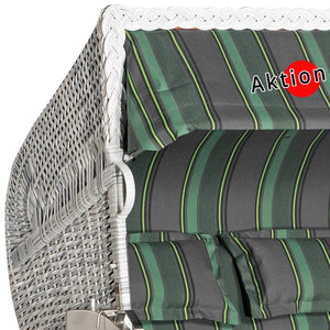 Strandkorb Sonnenpartner Modell Classic 2-Sitzer, Geflecht white-washed, mit grün gestreiftem Polster, Aktion