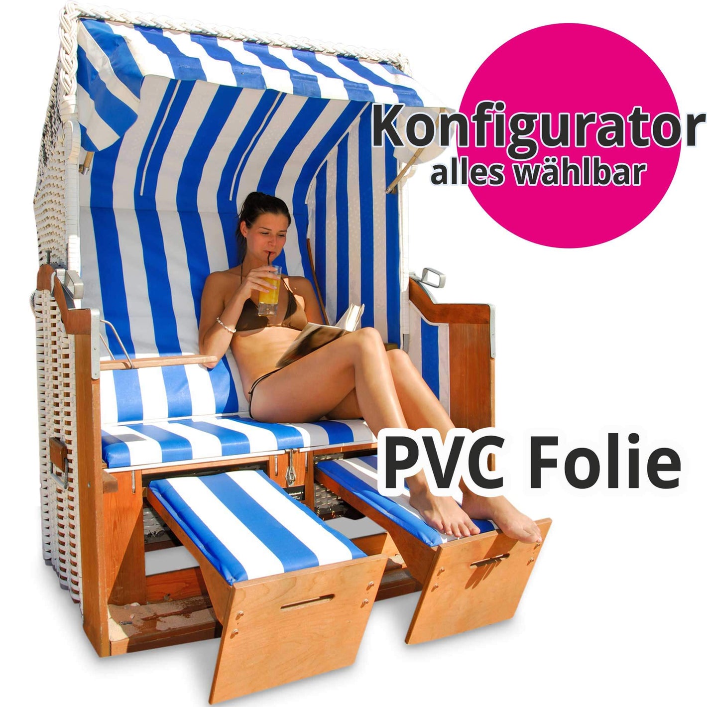 Eggers Strandkorb Standard mit PVC Folie, komfortabel und wetterfest, ideal zum Entspannen im Freien.