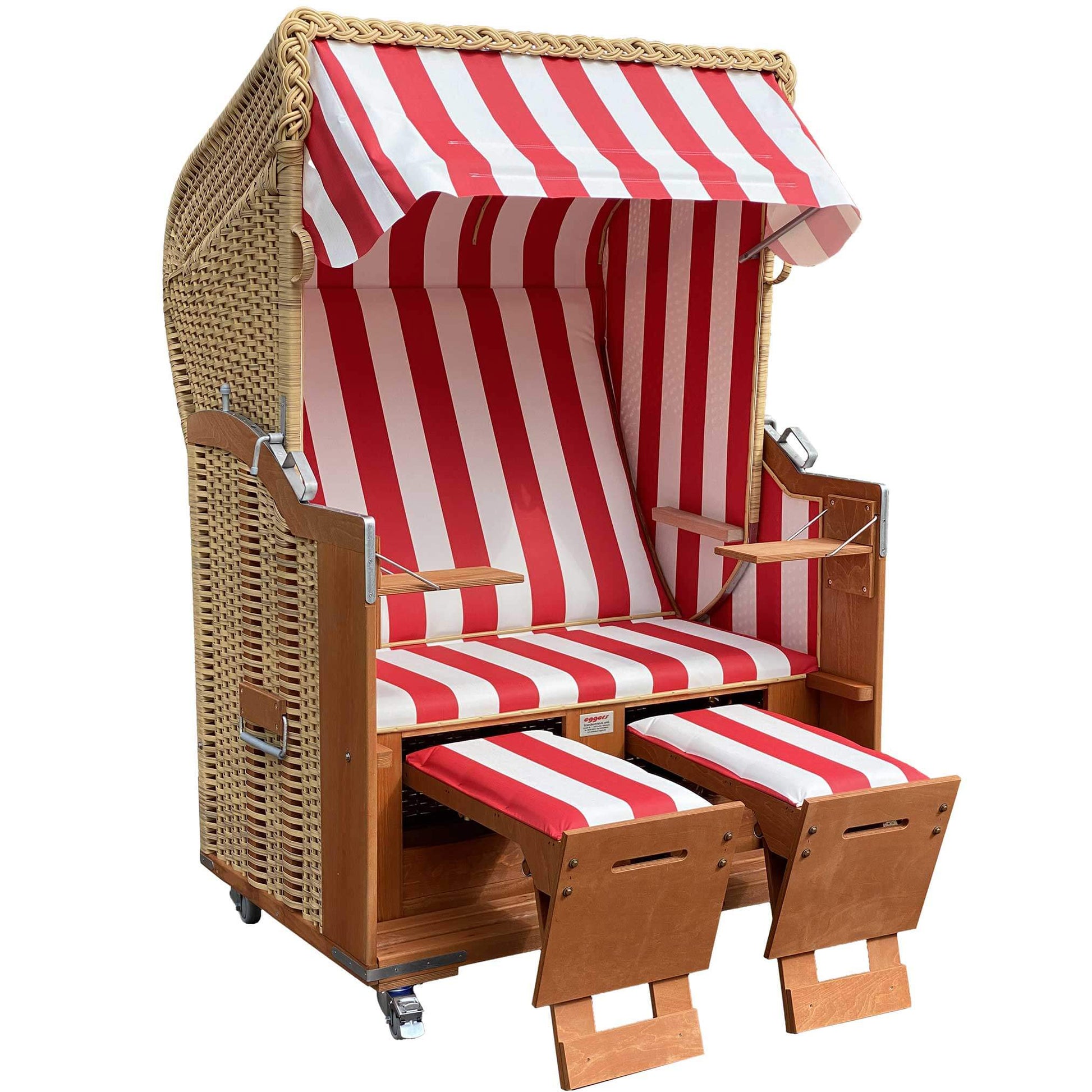 Eggers Strandkorb Standard mit Streifen-Muster und klappbaren Fußstützen für entspannte Strandtage
