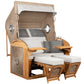 Strandkorb deVries Sailor PURE Teak XL PE white kubu Dessin 507 mit Bullaugen und Fußstützen, luxuriöser Strandkorb für zwei Personen