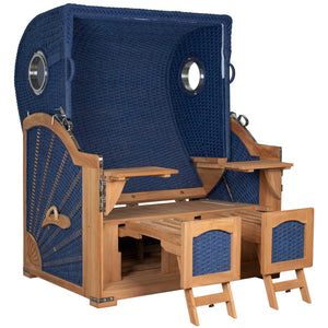 Strandkorb deVries Aruba XL in Blau mit Kordel-Geflecht, ideal für entspannten Sommergenuss.