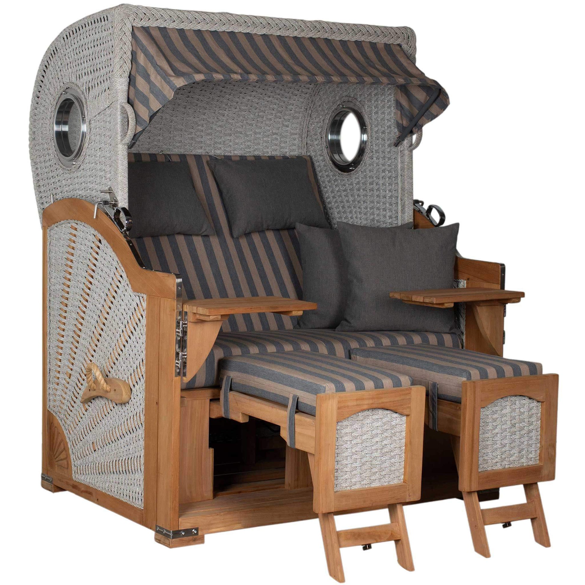 Strandkorb deVries Aruba XL mit Kordel-Geflecht in ivory, perfekt für entspannende Momente im Freien.