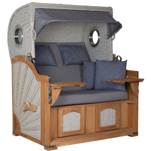 Strandkorb deVries Aruba XL mit Rope Kordel-Geflecht in ivory und bequemen Kissen, ideal für entspannende Stunden im Freien.