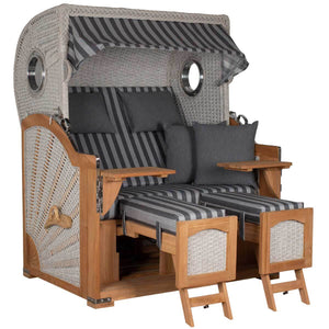 Strandkorb deVries Aruba XL Rope Kordel-Geflecht 15mm ivory mit gemütlichen Polstern und Holzarmlehnen