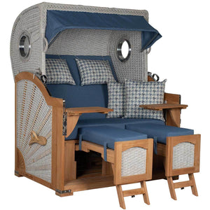 Strandkorb deVries Aruba XL Rope Kordel-Geflecht 15mm ivory mit komfortablen Kissen und Holzrahmen.