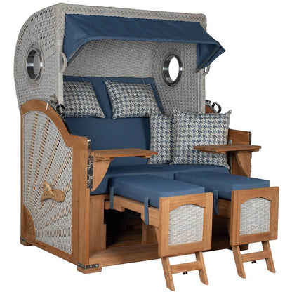 Strandkorb deVries Aruba XL Rope Kordel-Geflecht 15mm ivory mit komfortablen Kissen und Holzrahmen.