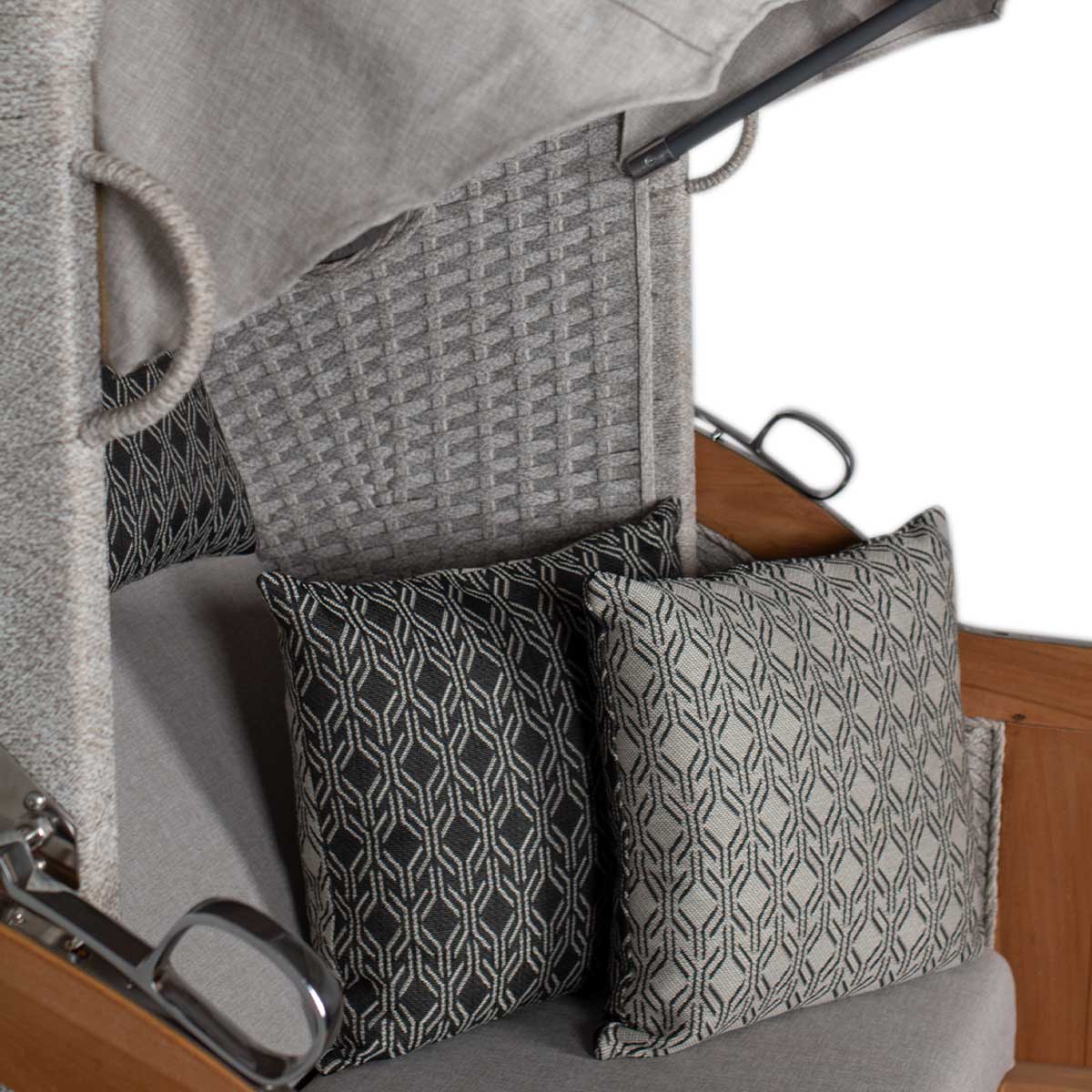 Strandkorb deVries Aruba XL mit Kordel-Geflecht, weichen Kissen und strapazierfähigem Stoff in ivory.