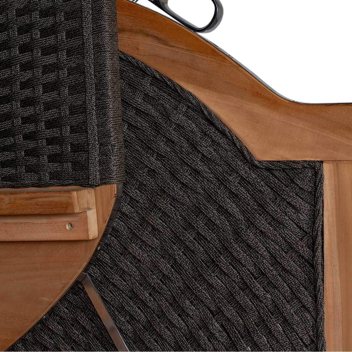 Strandkorb deVries Aruba XL Rope 15 mm anthracit Detailaufnahme mit Holzrahmen und modernem Gewebe