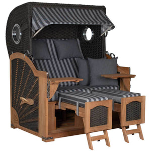 Strandkorb deVries Aruba XL mit Kordel-Geflecht in grau und anthrazit, ideal für entspannte Sommertage.