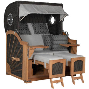 Strandkorb deVries Aruba XL Rope Kordel-Geflecht 15mm anthracite mit komfortablen Polstern und Auszieh-Fußstützen