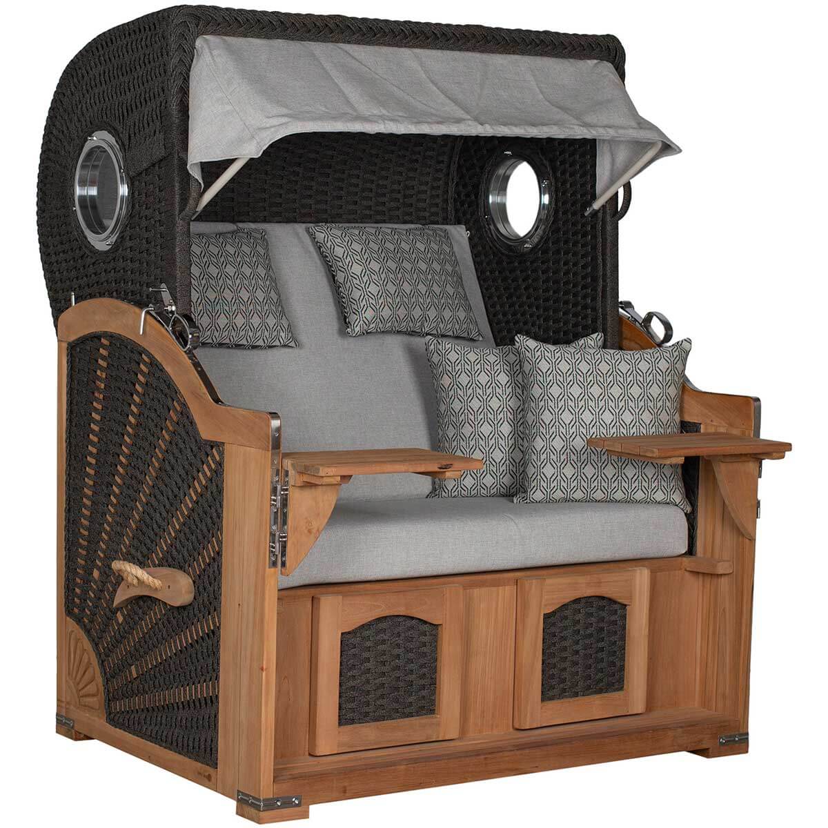 Strandkorb deVries Aruba XL Rope Kordel-Geflecht 15mm anthracite mit Kissen und Sonnendach.