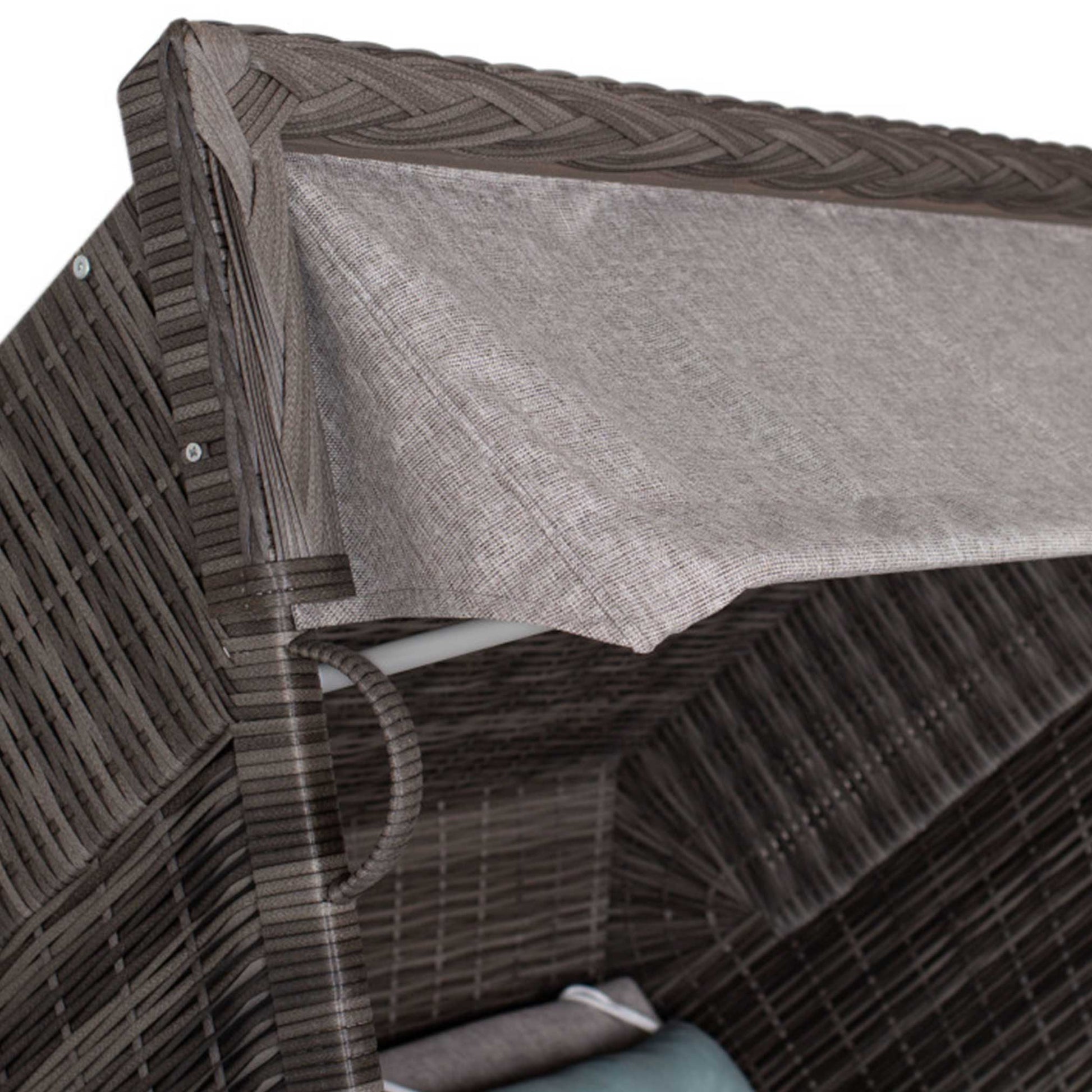 Detail Sonnenverdeck Strandkorb Trendy PURE Classic XL SUN PE stone grey Dessin 488 mit robustem PE-Geflecht