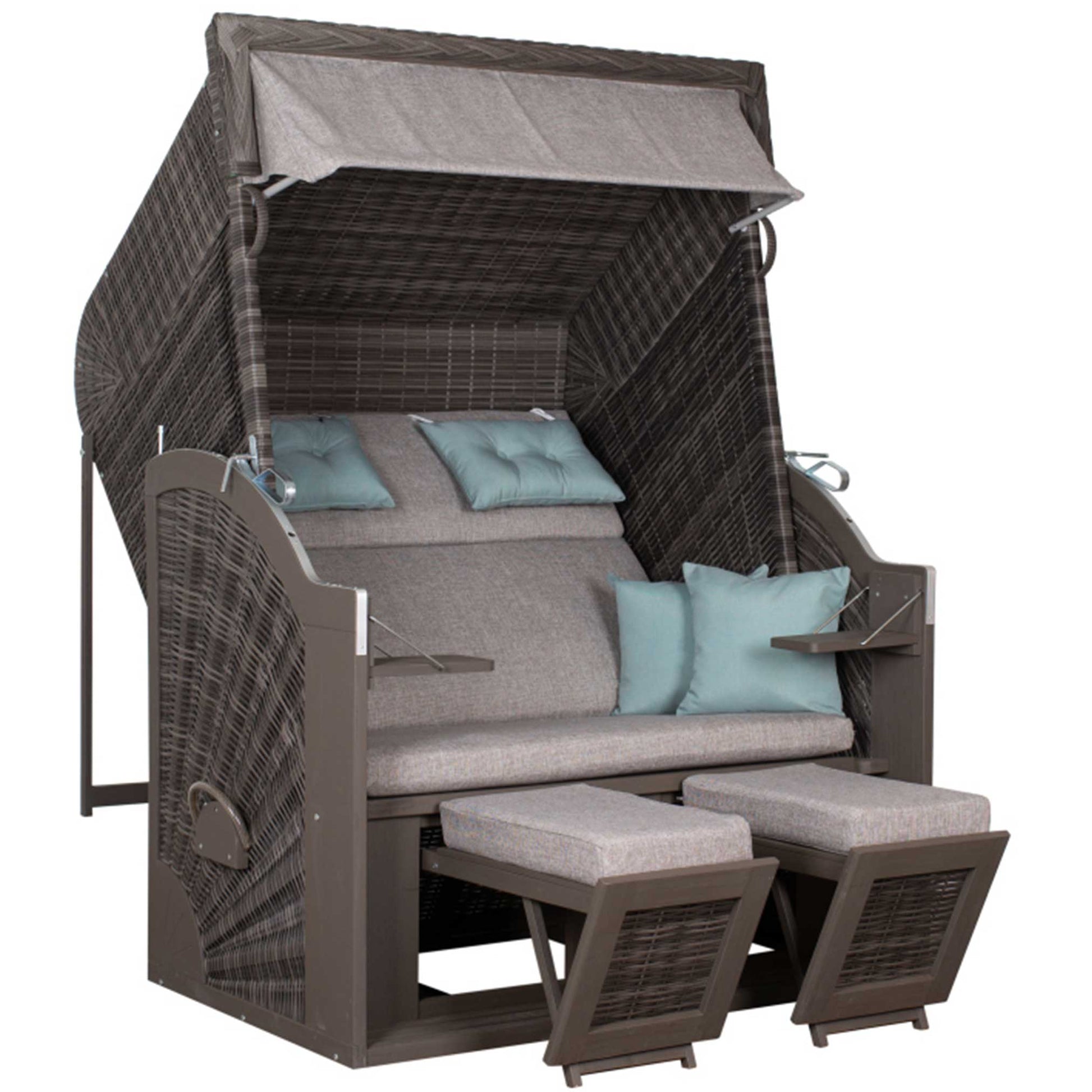 Strandkorb Trendy PURE Classic XL SUN PE stone grey Dessin 488 mit Fußstützen und Kissen, großer Komfort-Strandkorb für zwei Personen