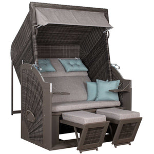 Strandkorb Trendy PURE Classic XL SUN PE stone grey Dessin 488 mit Fußstützen und Kissen, großer Komfort-Strandkorb für zwei Personen