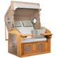 Strandkorb deVries Sailor PURE Teak XL PE white kubu Dessin 507 mit Bullaugen und Klapptischen auf Holzgestell