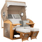 Strandkorb deVries Sailor PURE Teak XL PE white kubu Dessin 507 mit Bullaugen und Fußstützen, hochwertiger Teakholz-Strandkorb