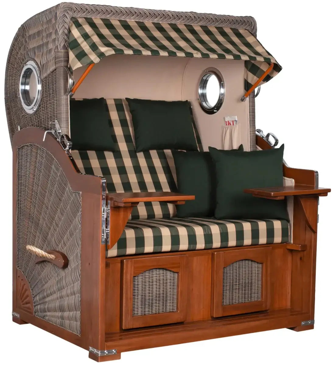 Strandkorb Mr. Deko Düne Bullaugen Mahagoni PE grey 2-Sitzer mit Komfort und stilvollem Design