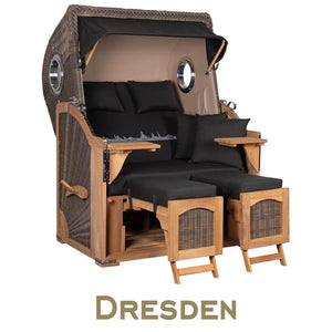 Strandkorb Mr. Deko Skyline Düne Bullaugen Teak PE grey 2 Sitzer Dessin Dresden