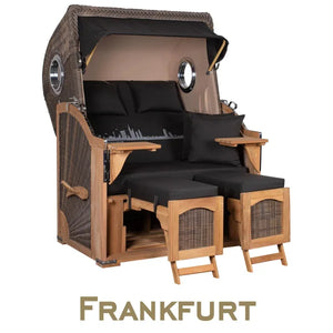 Strandkorb Mr. Deko Skyline Düne Bullaugen Teak PE grey 2 Sitzer Dessin Frankfurt