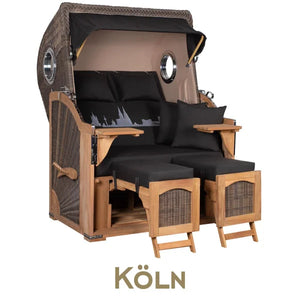 Strandkorb Mr. Deko Skyline Düne Bullaugen Teak PE grey 2 Sitzer Dessin Köln