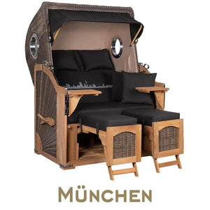 Strandkorb Mr. Deko Skyline Düne Bullaugen Teak PE grey 2 Sitzer Dessin München
