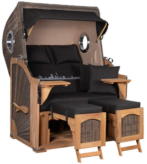 Strandkorb Mr. Deko Skyline Düne Bullaugen Teak PE grey 2 Sitzer Dessin München