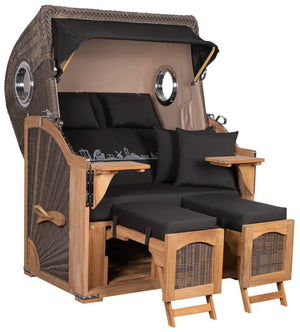 Strandkorb Mr. Deko Skyline Düne Bullaugen Teak PE grey 2 Sitzer Dessin Ostfriesland