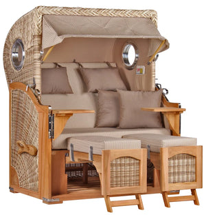 Strandkorb Mr. Deko Düne Bullaugen Teak PE shell 2 Sitzer Dessin 510