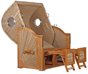 Strandkorb Mr. Deko Düne Bullaugen Teak PE shell 2 Sitzer Dessin 510